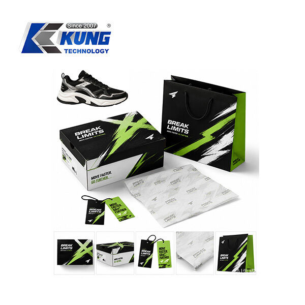 Innovative custom shoe boxes hang tags shopping bags and tissue paper for shoemaking packaging